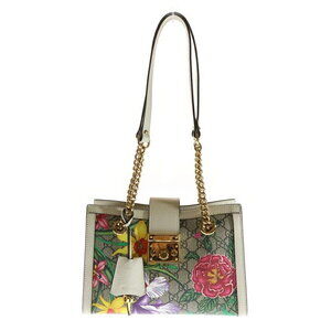 GUCCI GG Supreme Padlock Chain Shoulder Bag Leather Beige Tan Navy Blue